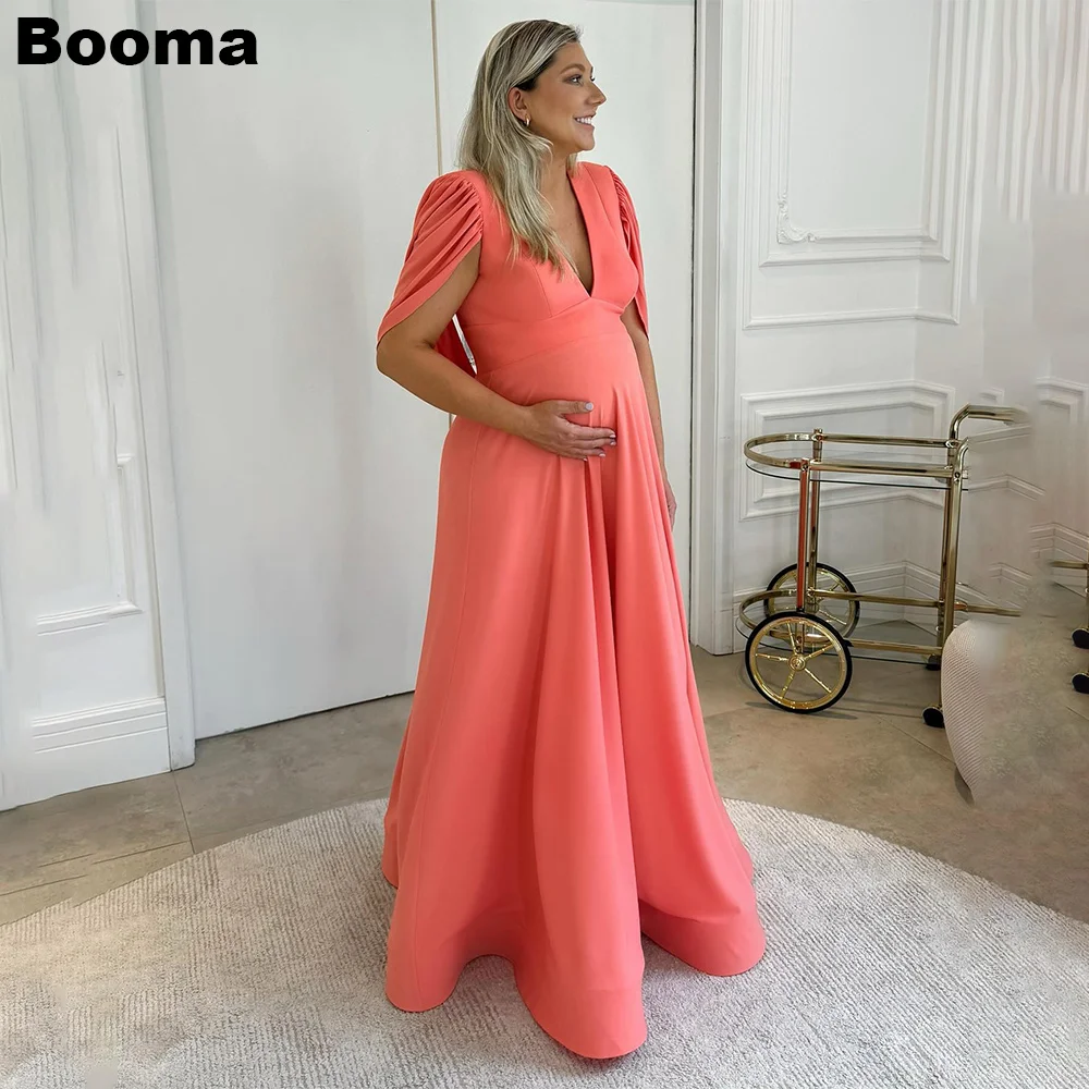 

Booma A-Line Satin Pregnant Women Prom Dresses Deep V Neck Pleats Formal Occcasion Gowns for Women Long Evening Dress Customized