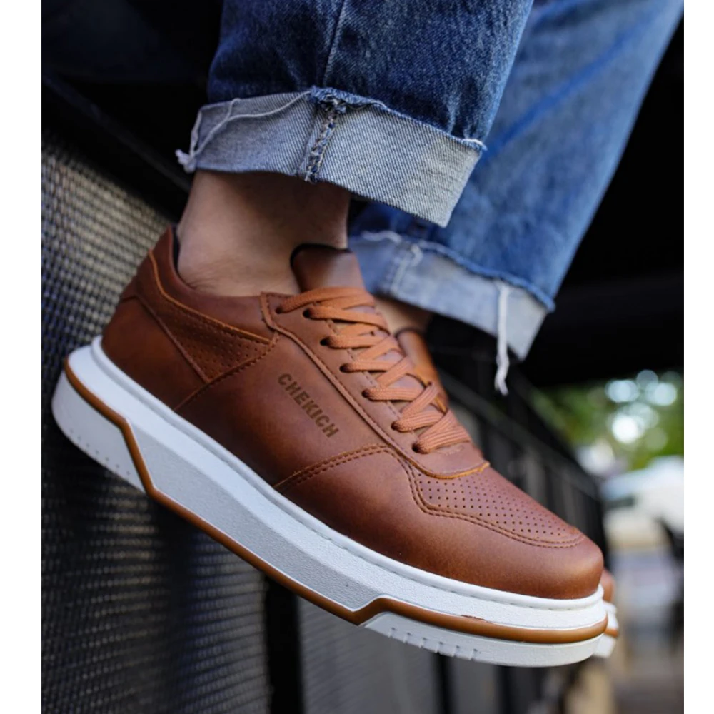 FOH Store TAN Artificial Leather Sneakers Women Men Summer Spring Sport Unisex Lightweight Mixed Color Casual Running Daily Footwear Orthopedic Walking Breathable Futsal Air Lighted Weight 2023 Fashion 075