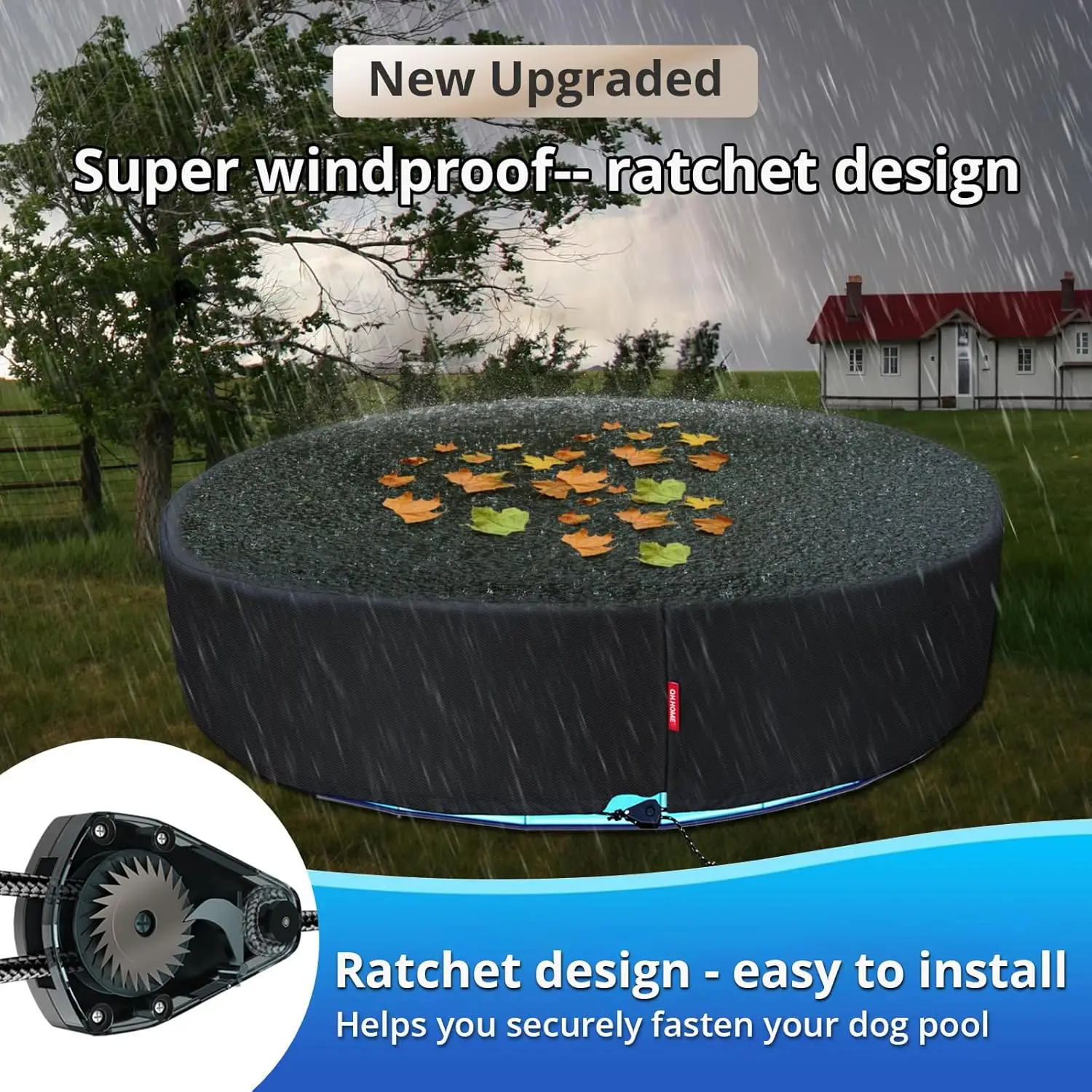 غطاء حمام سباحة دائري مقاوم للرياح مقاس 77-80 بوصة - تصميم مقاوم للماء قابل للطي لحمامات السباحة للأطفال أو الكلاب