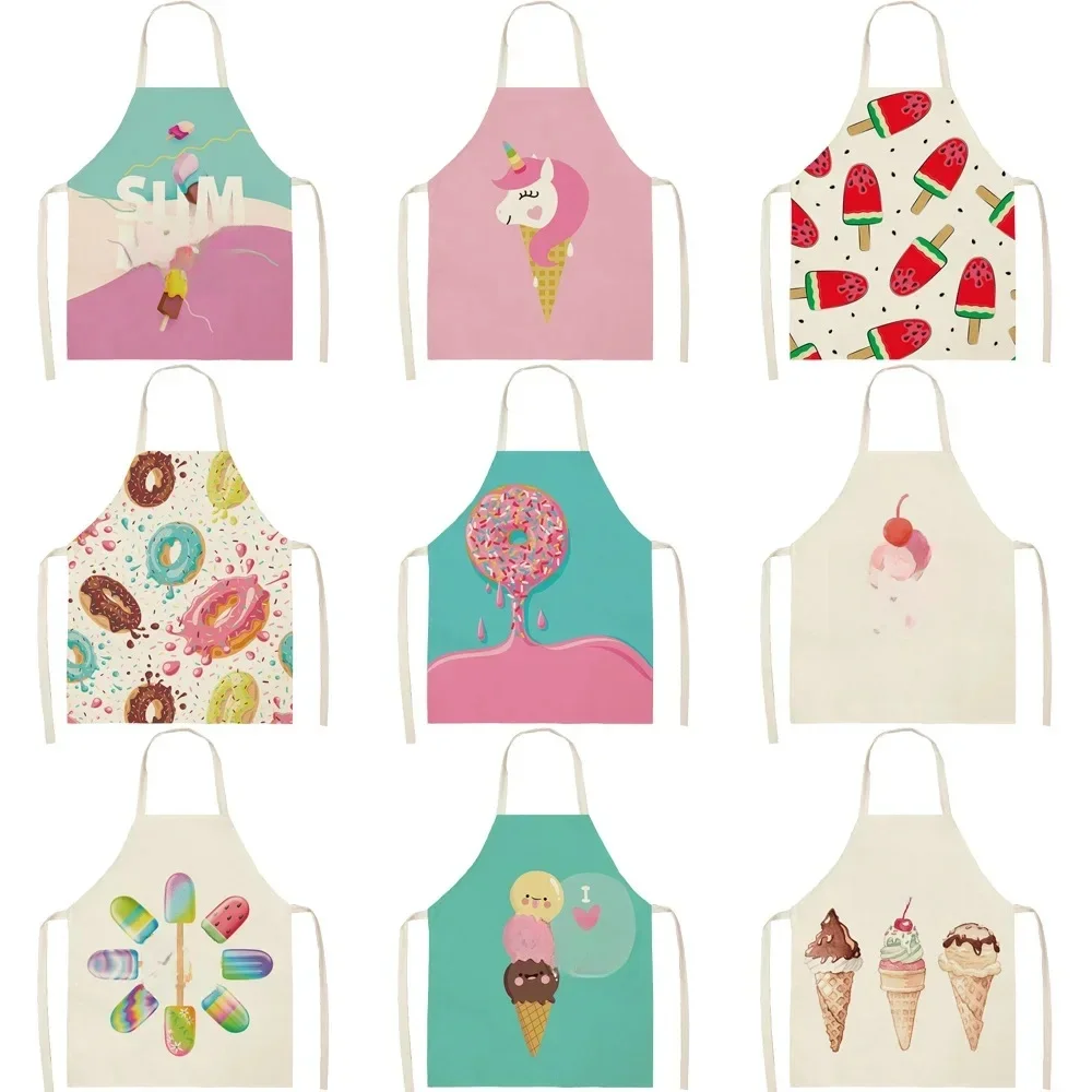 Tablier de cuisine en coton et lin pour femme, doux, bavoir, ménage, livres, chasuble, maison, accessoires de cuisson