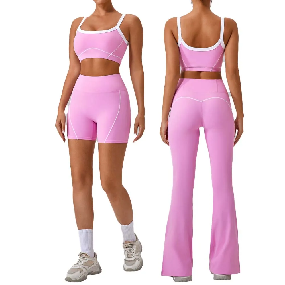 Women Running Training Yoga High Waist Flared Pants 2 Pcs Fitness Set