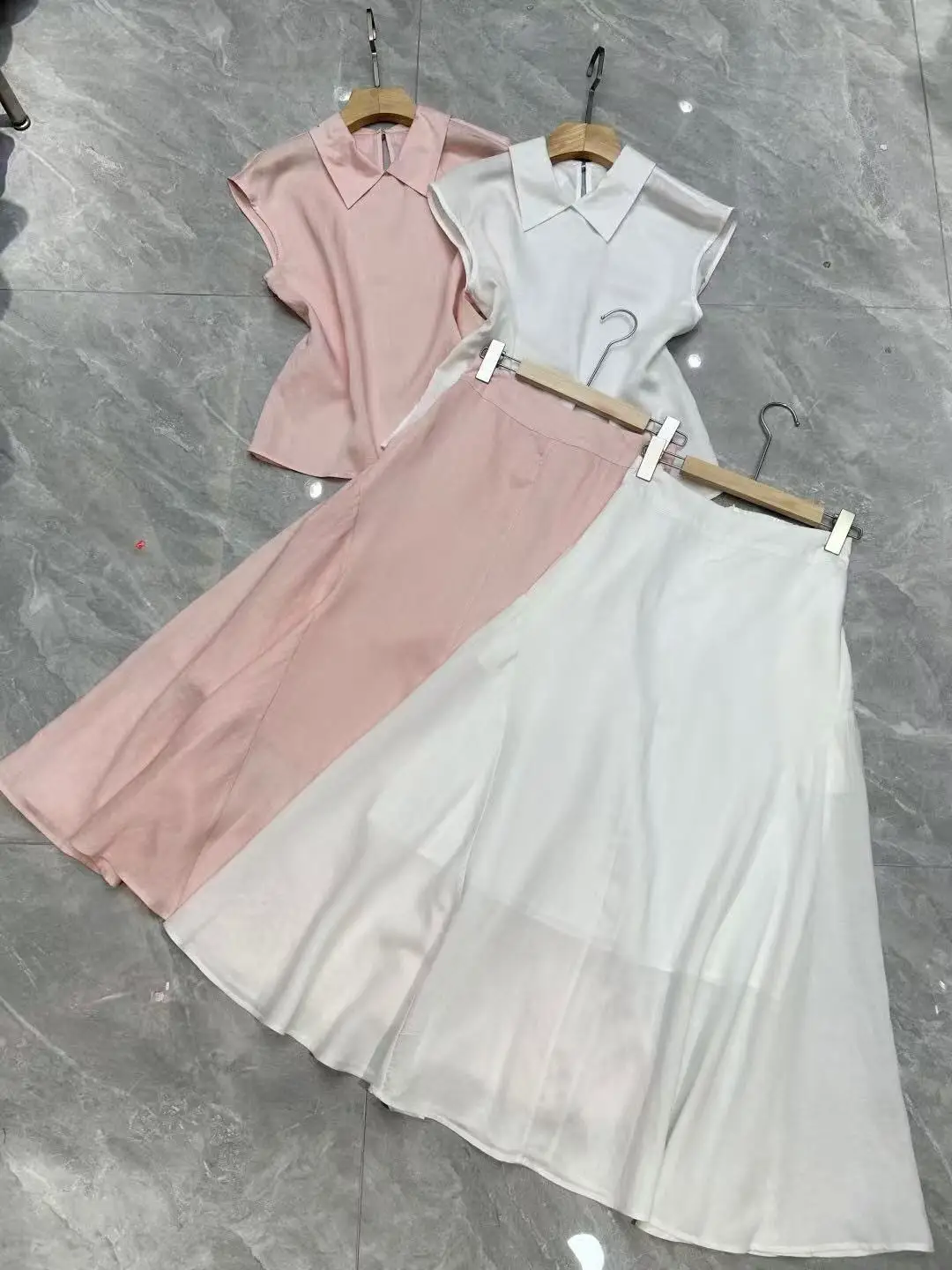 

Elegant luxurious gentle style pure linen top and skirt two-piece set