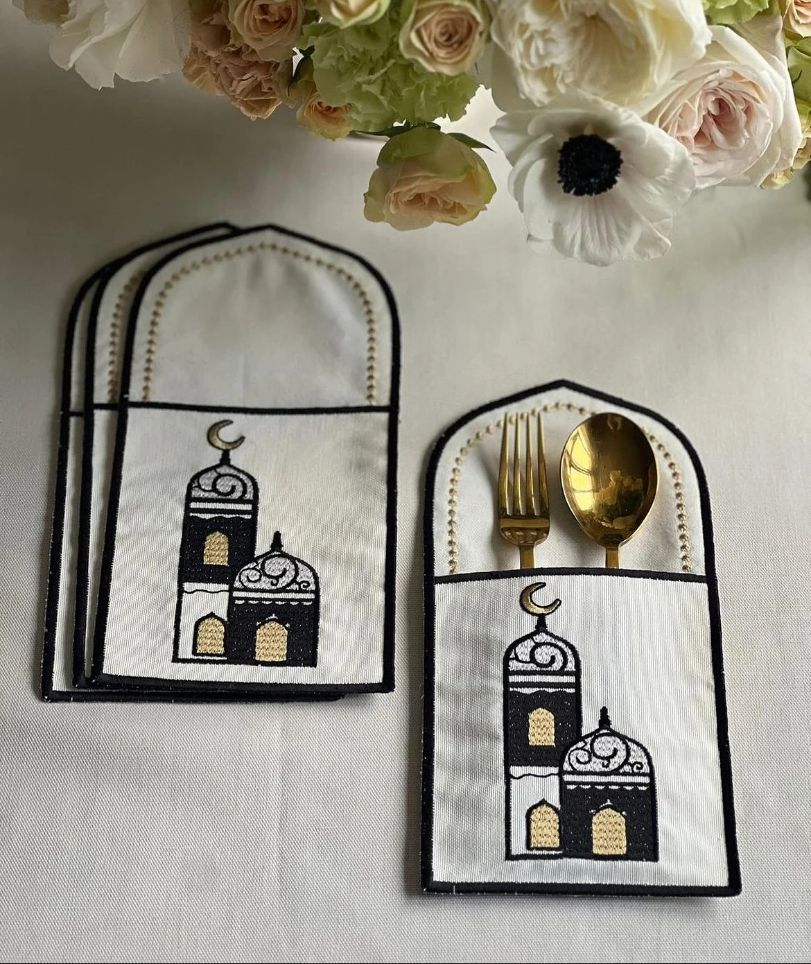 Ramadan table decor, Placemats and Cutlery Pockets,ramadan table runner, ramadan decoration table, table linens, party supplies