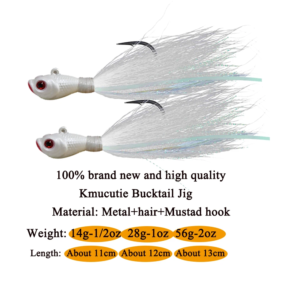 Imagem -06 - Kmucutie Bucktail Jigs Brilha no Escuro Vermes Macios Livres Água Salgada Água Doce Linguado Solha Striper Baixo 1oz 2oz 10 Pcs