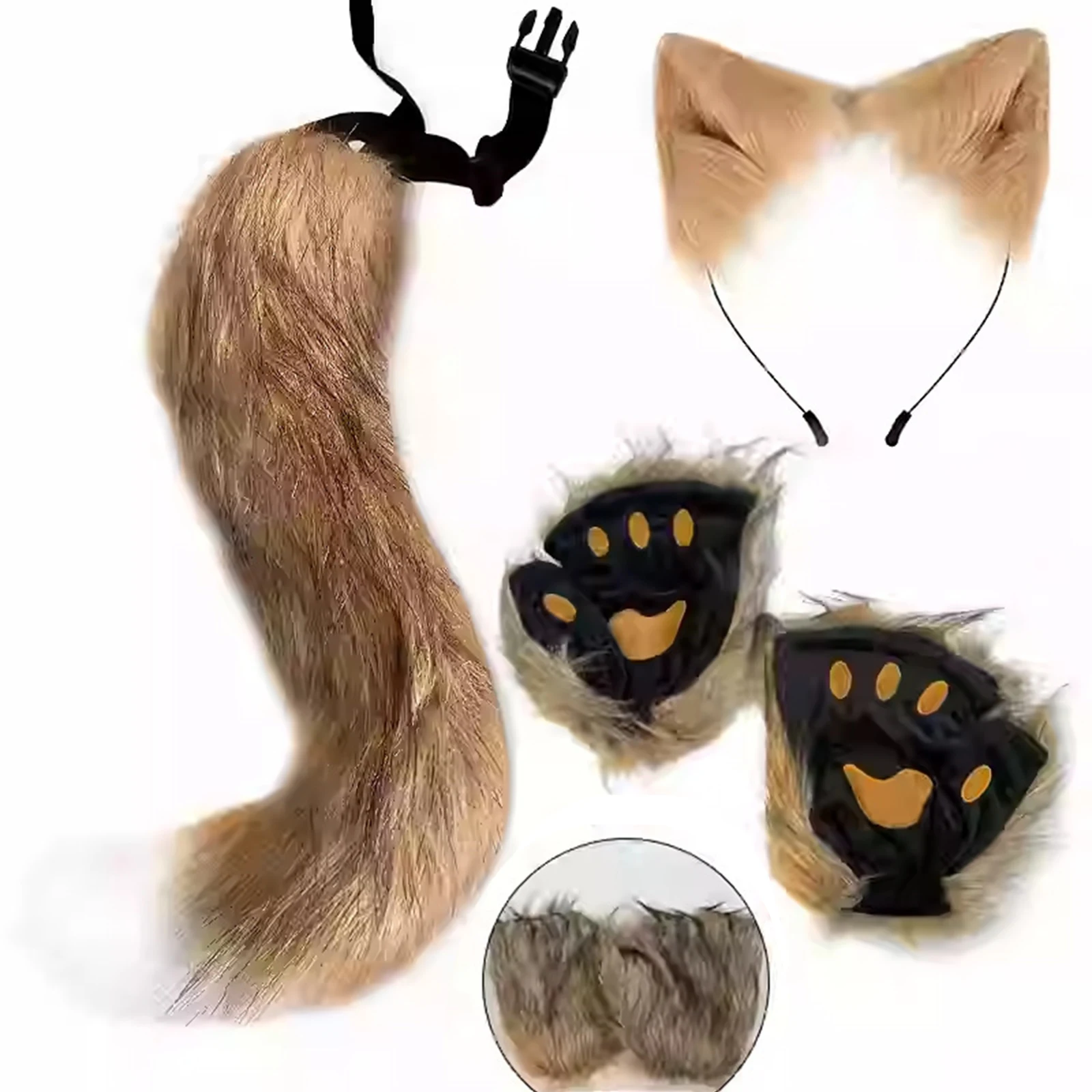 Animal Foxes Cat Costume Set Headband with Matching Tail  Paw Gloves for Cosplay Lolita Kawaii Theme Party Fancy Dress Up