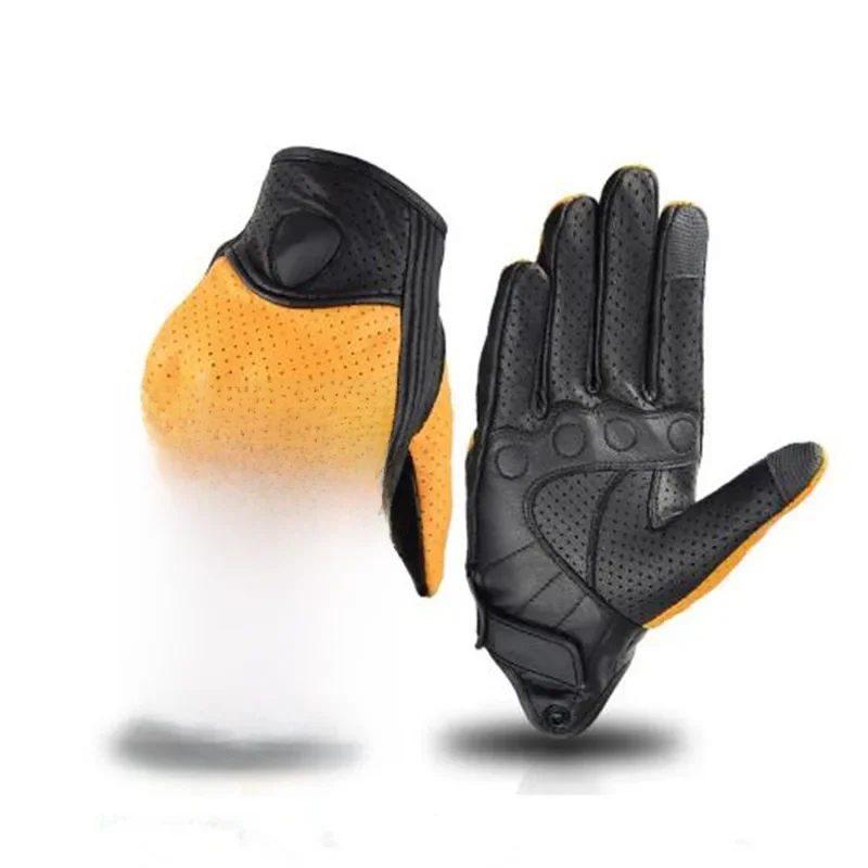 AliExpress MOGEBIKE Summer Motorcycle Gloves Leather Yellow Motocross Glove Men Women Retro Biker Cycling Motorcyclist Protection Goatskin