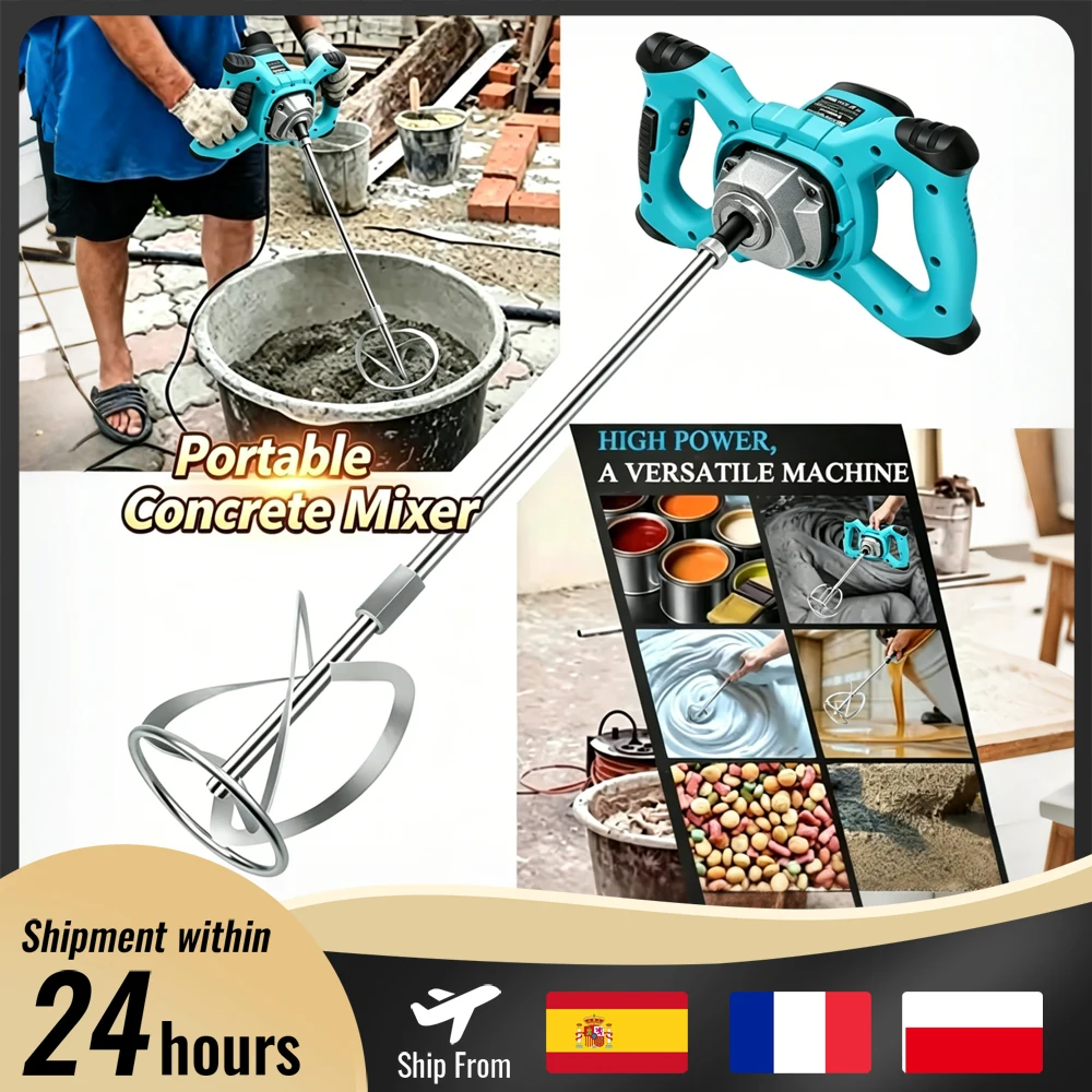 Mélangeur électrique à peinture et béton 6 vitesses, mélangeur à pales portatif sans balais 2100W, tige de mélange électrique réglable pour mélanger la peinture, le ciment, le béton et le mortier