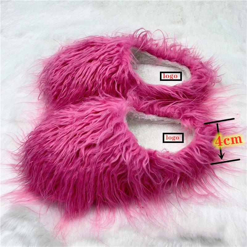 Luxury Fur Slippers Women Round Toe Mongolian Fur Slides Woman Shoes Women Flat Half Slippers