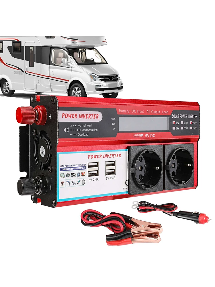 Netzwechselrichter, DC 12 V auf AC 220 V, 800 W, tragbarer Auto-Wechselrichter mit 4 USB-Ladeanschlüssen und LED-Anzeige für Reisen und Camping.