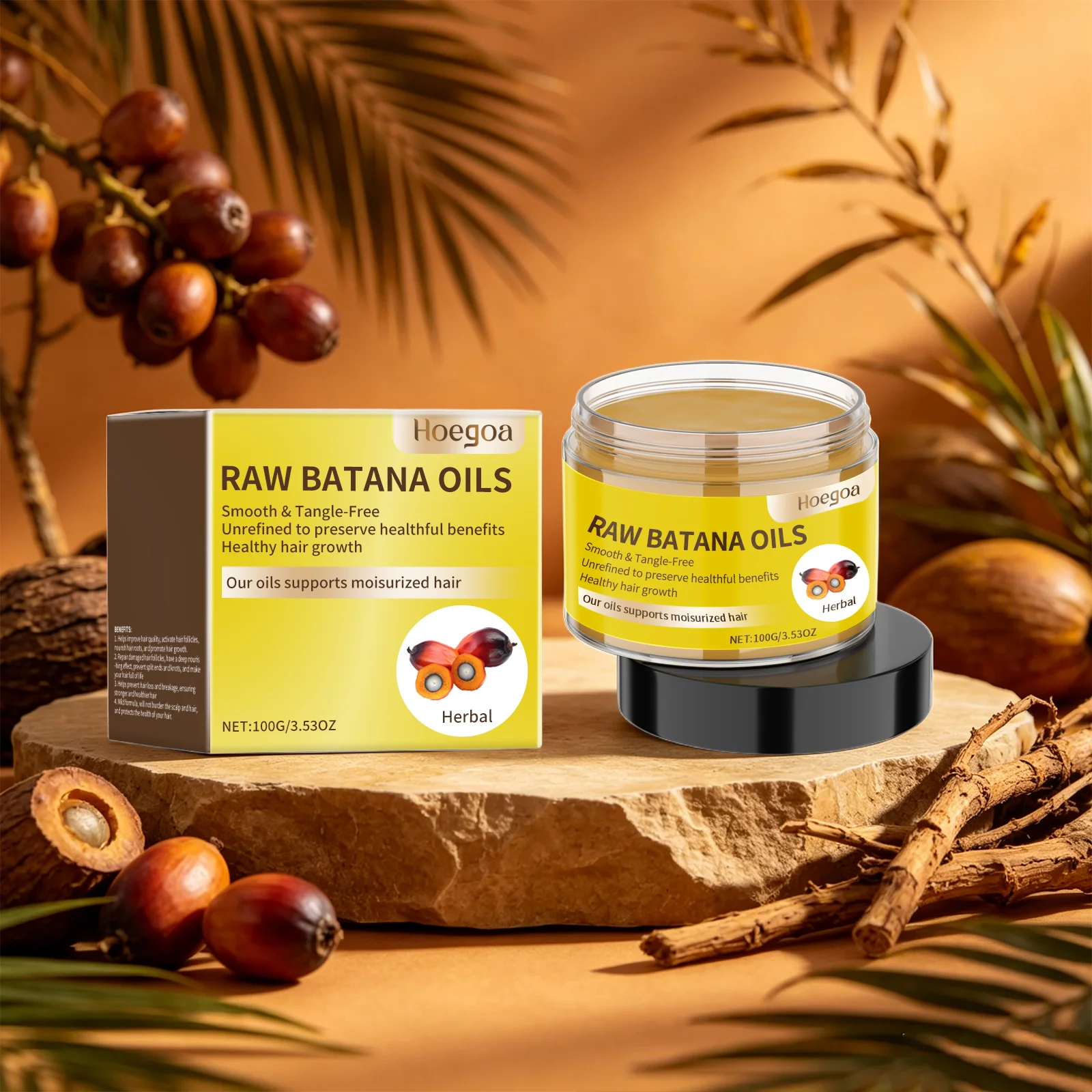 HOEGOA Raw Batana Oil Smooth & Tangle-free Improve Hair Quality Activate Follicles Nourish Hair Roots Promote Hair Growth Serum