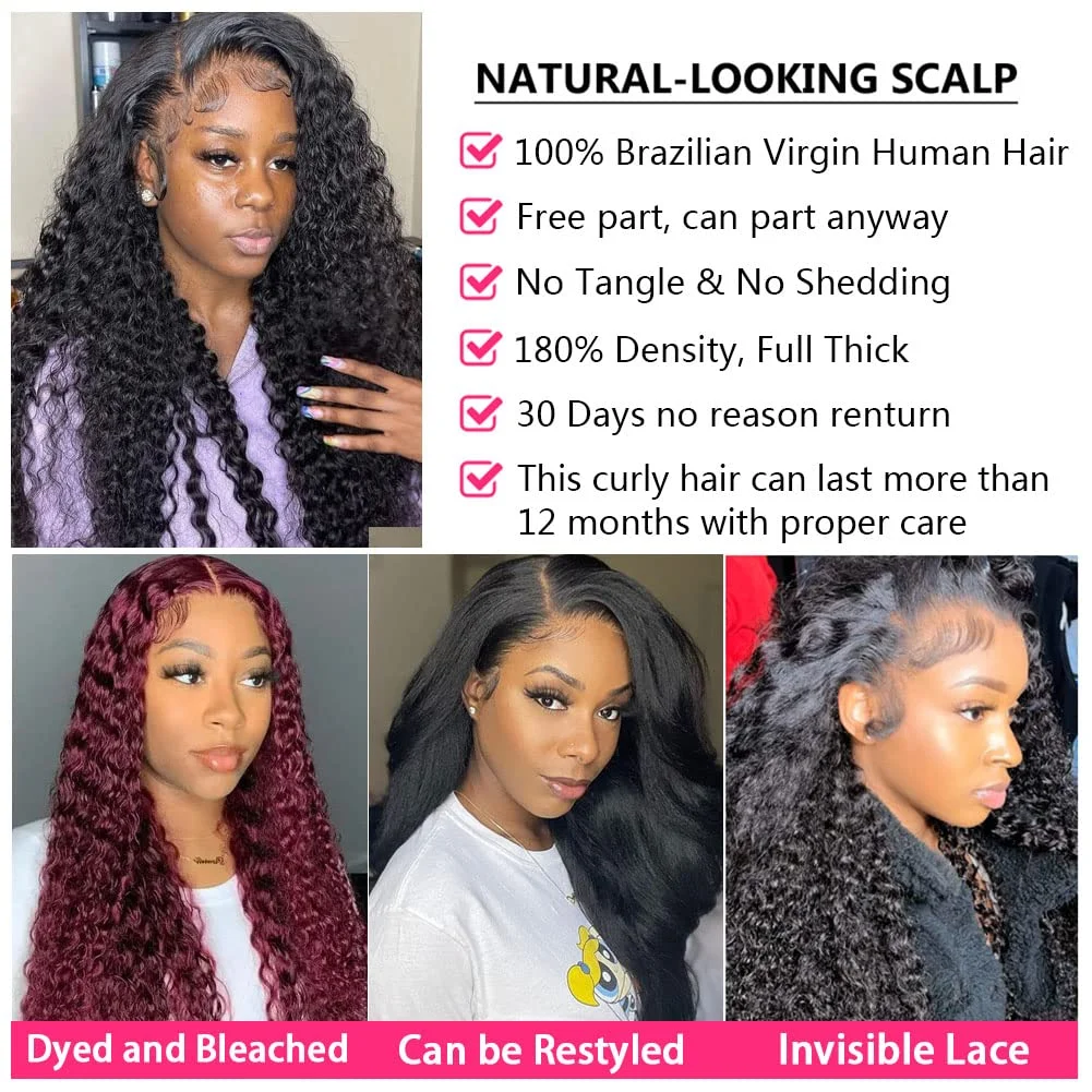 300% Deep Wave Frontal Wig 13x6 HD Lace Pre Plucked For Women Water Wave Curly Lace Front 100% Human Hair Wig 30 34 Inch On Sale