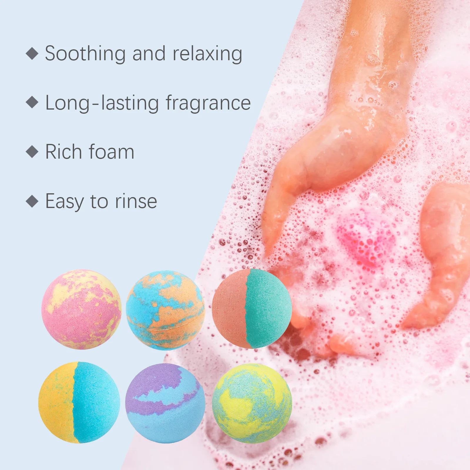 Wiieey 30gx6 Lasting Fragrance Bath Bomb Salt Nourish Floral Scent Body Wash Cleansing Spa Relaxing Exfoliating Skin Shower Ball