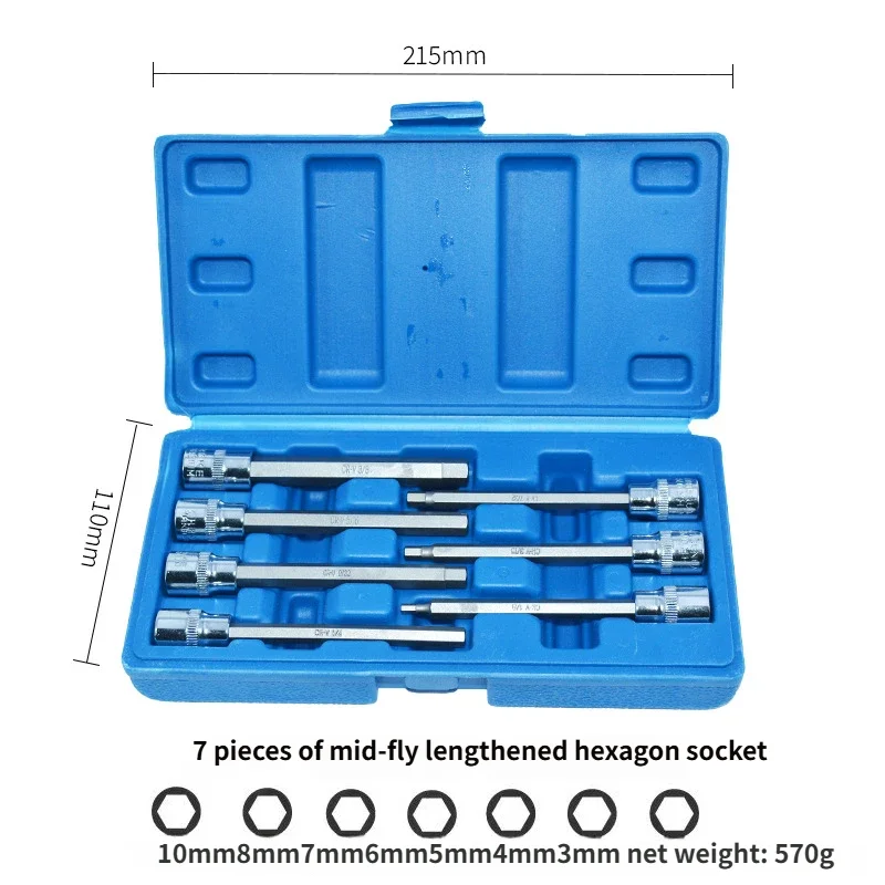 3/8-Zoll-Sechskant-Steckschlüsselsatz, langer Inbus-Bit-Schlagschraubendreher-Steckschlüsselsatz für Kfz-Reparaturwerkzeuge, 7-teilig