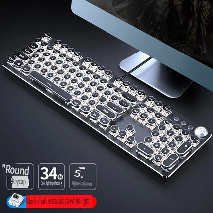 

Mechanical Gaming Keyboard TK100 Retro Steampunk Wired Blue Switch RGB Backlit Knob Ergonomic Office Laptop Desktop PC