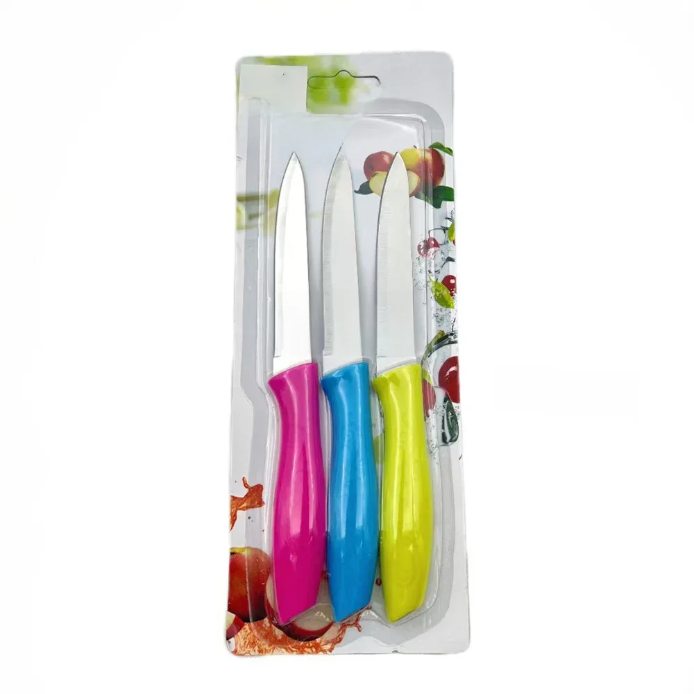 Clássico Paring facas com borda reta, aço inoxidável, Spear Point, 3 pcs