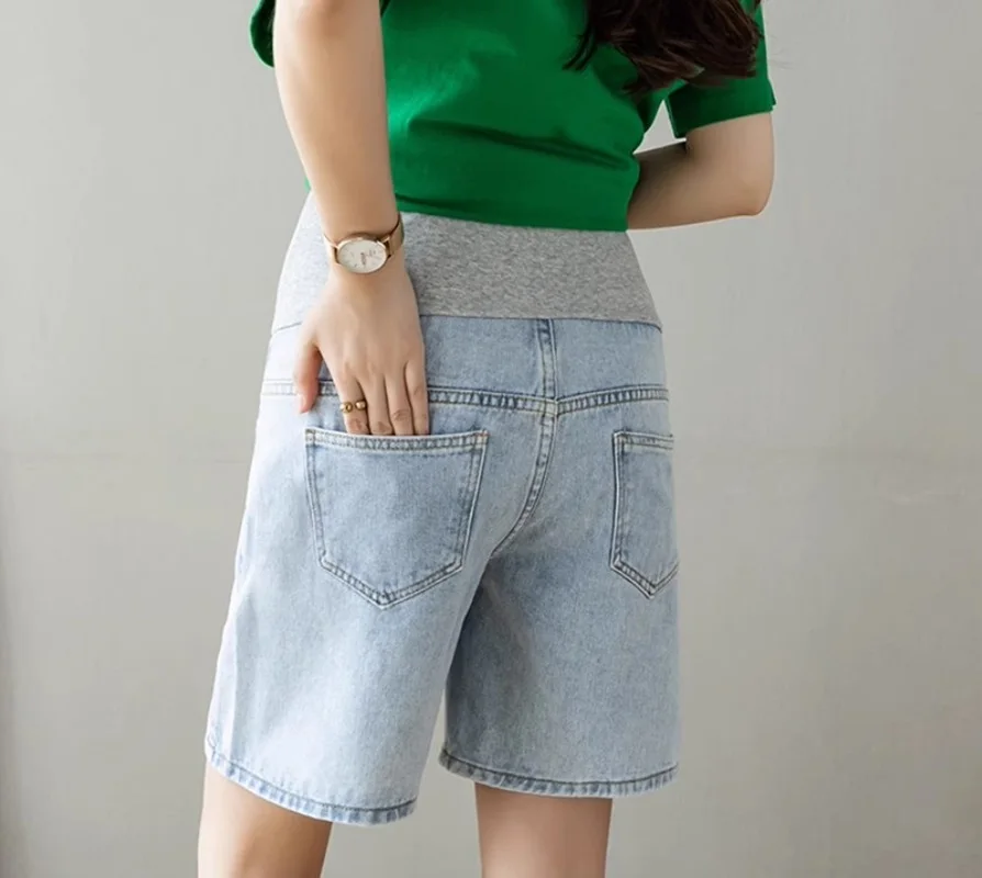 Maternity Jeans Wide Leg Belly Shorts Summer Pregnant Women Denim High Waist Belly Support Trousers Pants Pregnancy Clothing