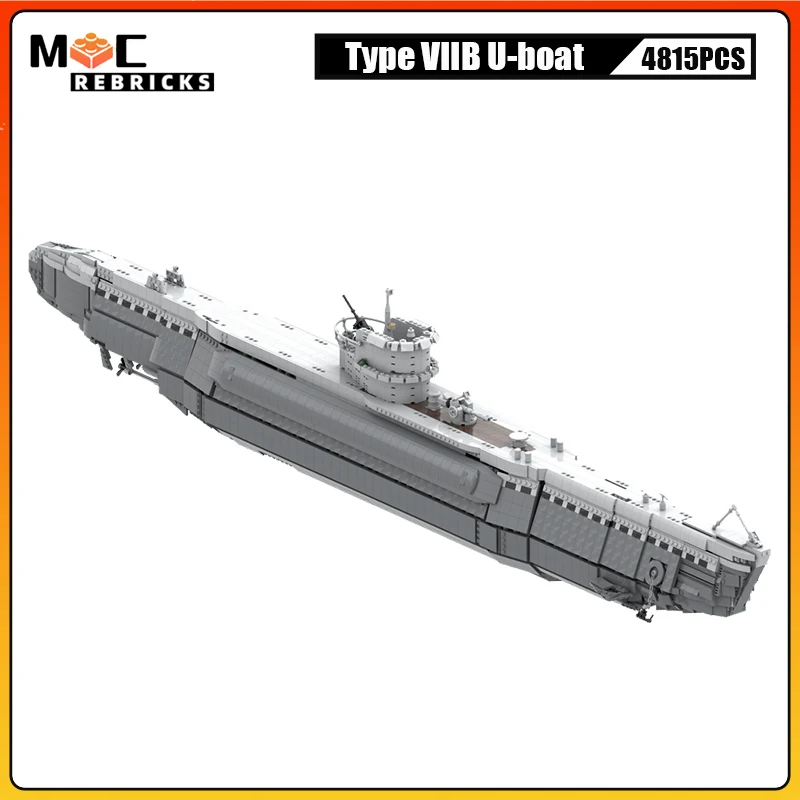 

WW II Naval War Military Warship German Type VIIB U-boat MOC Building Blocks Submarine Model Bricks Toys for Children Xmas Gifts