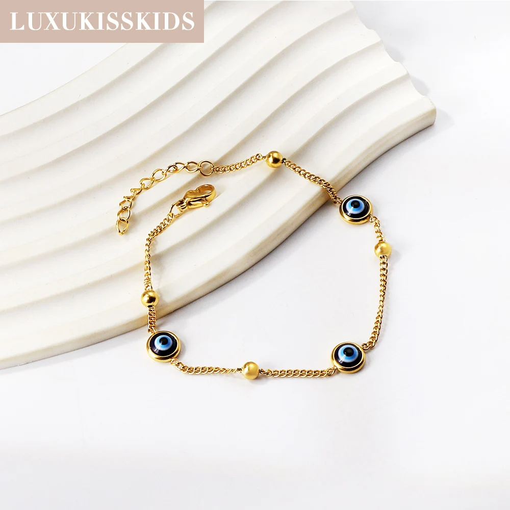 LUXUKISSKIDS Trendiges Mode-Armband mit Teufelsauge für Damen/Mädchen, Edelstahl vergoldet, Schmuckgeschenk für den Alltag