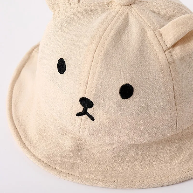 Cute Bear Baby Bucket Hat With Ears Boy Girl Cotton Kids Sun Hat Outdoor Summer Child Panama Cap