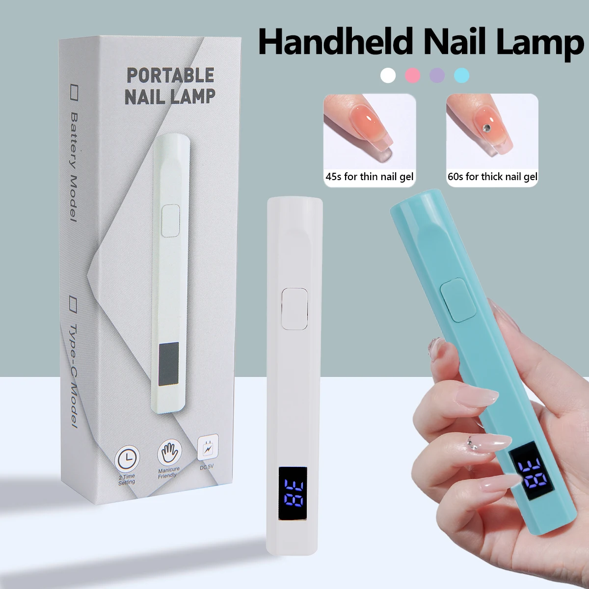 Lampada per unghie portatile ricaricabile tramite USB con schermo LCD, portatile da 3 W ad asciugatura rapida per smalto gel, lampada polimerizzante per uso domestico in salone