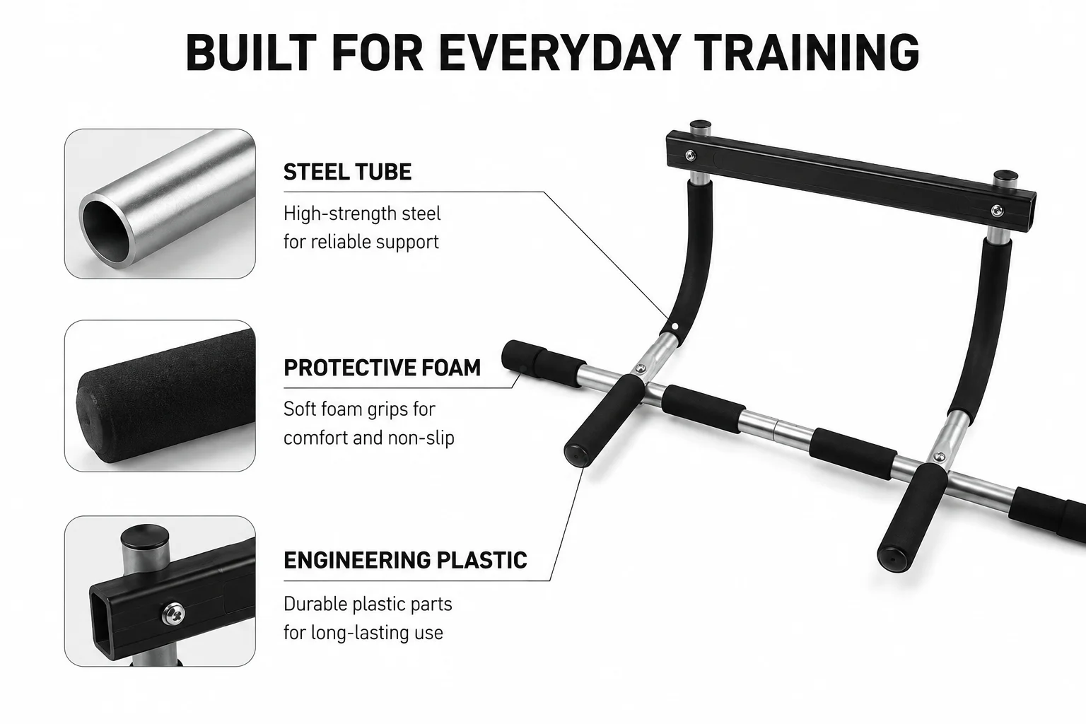 Doorway Pull Up Bar No Drilling Over Door Chin Up Bar Upper Body Workout Home Gym Equipment with Sponge Handle Hanging Exercises for Fitness Training at Home Heavy Duty Steel 100kg Capacity view 7