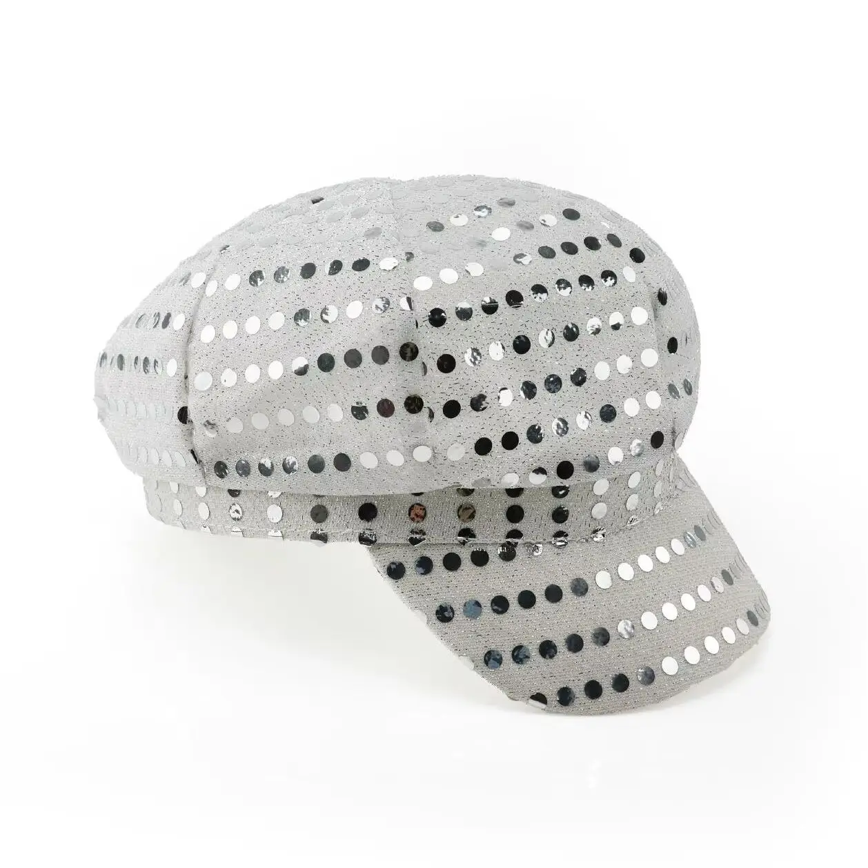 70's Silver Sequin Disco Hat - Silver Cap, Covered in Stand Out Silver Sequins - Perfect for Disco Nights & 70's Parties