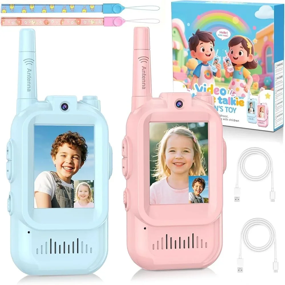 2 Pack Kids Video Walkie Talkies Rechargeable Intercom with 2 Screens One Click Call Child Video Intercom Gift Set