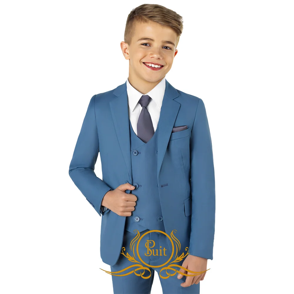 

Formal Boys Suit Wedding Tuxedo Jacket Pants Vest 3 Piece Business Outfit Kids Blazer Set Slim Fit Child Clothes