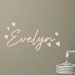 Personalized Name with Hearts Vinyl Wall Decal Baby Kids bedroom Girls Room Decoration Stickers Custom Nursery Murals T01