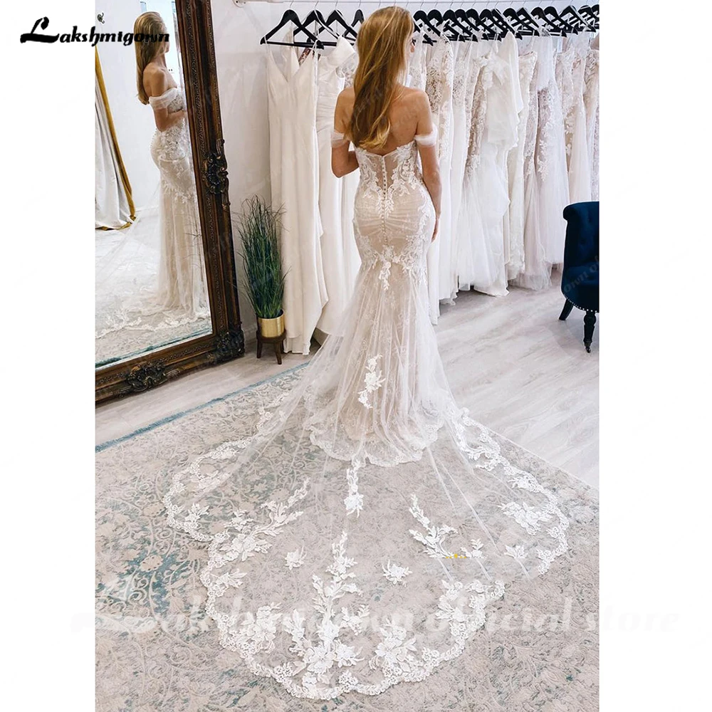 Lakshmigown Lace Boho Wedding Dress Off The Shoulder Sweetheart Appliques Cut Out Long Train Vestido de novia Customized