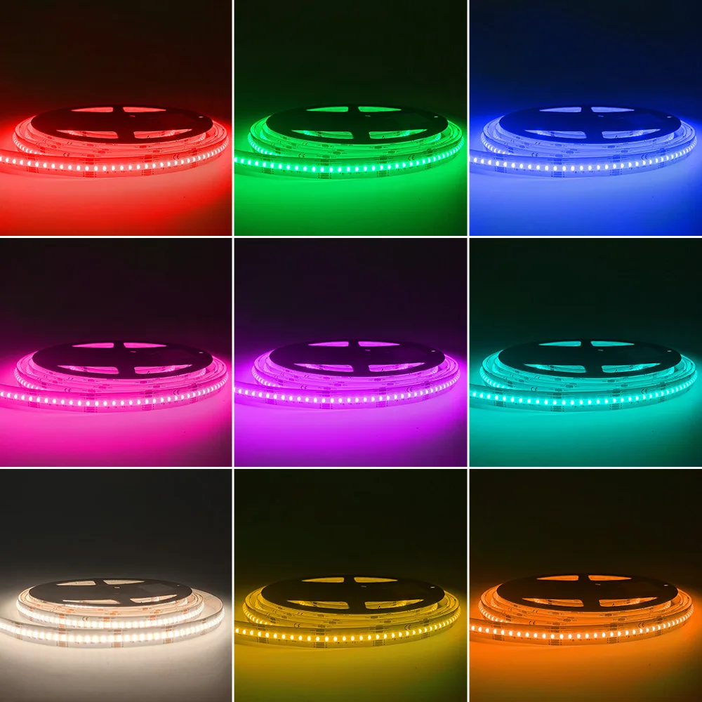 OCONA-COB RGBW flexível LED Strip Lights, fita de fita, TV Backlight, alto CRI, R90, RGB + 3000K, branco quente, 840LED/m, 24V, 12mm