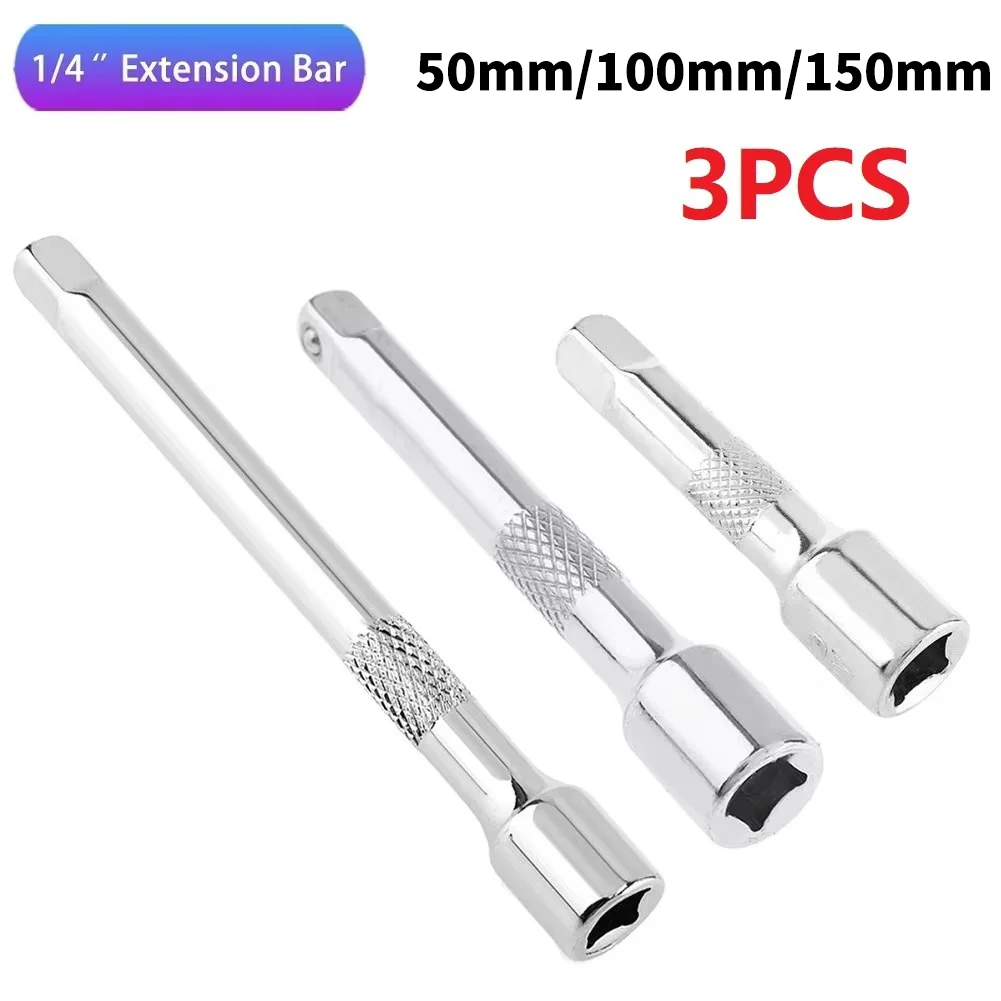 3PCS 1/4 Inch Socket Extender, 50/100/150mm Ratchet Wrench Extension Bar, Steering Sleeve Tool for Tight Spaces