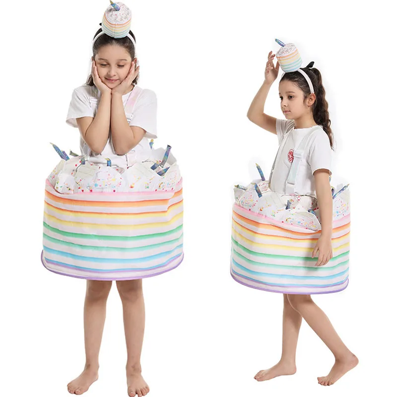 Girls Happy Birthday Cake Costume Food Party Cake Fancy Dress Halloween With Fake Cake Headband Cake Outfits for Kids