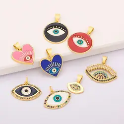 Luxury Classic Evil Eye Charm Pendant for Women Shiny Cubic Zircon CZ DIY Handmade Necklace Copper Jewelry Making Accessories