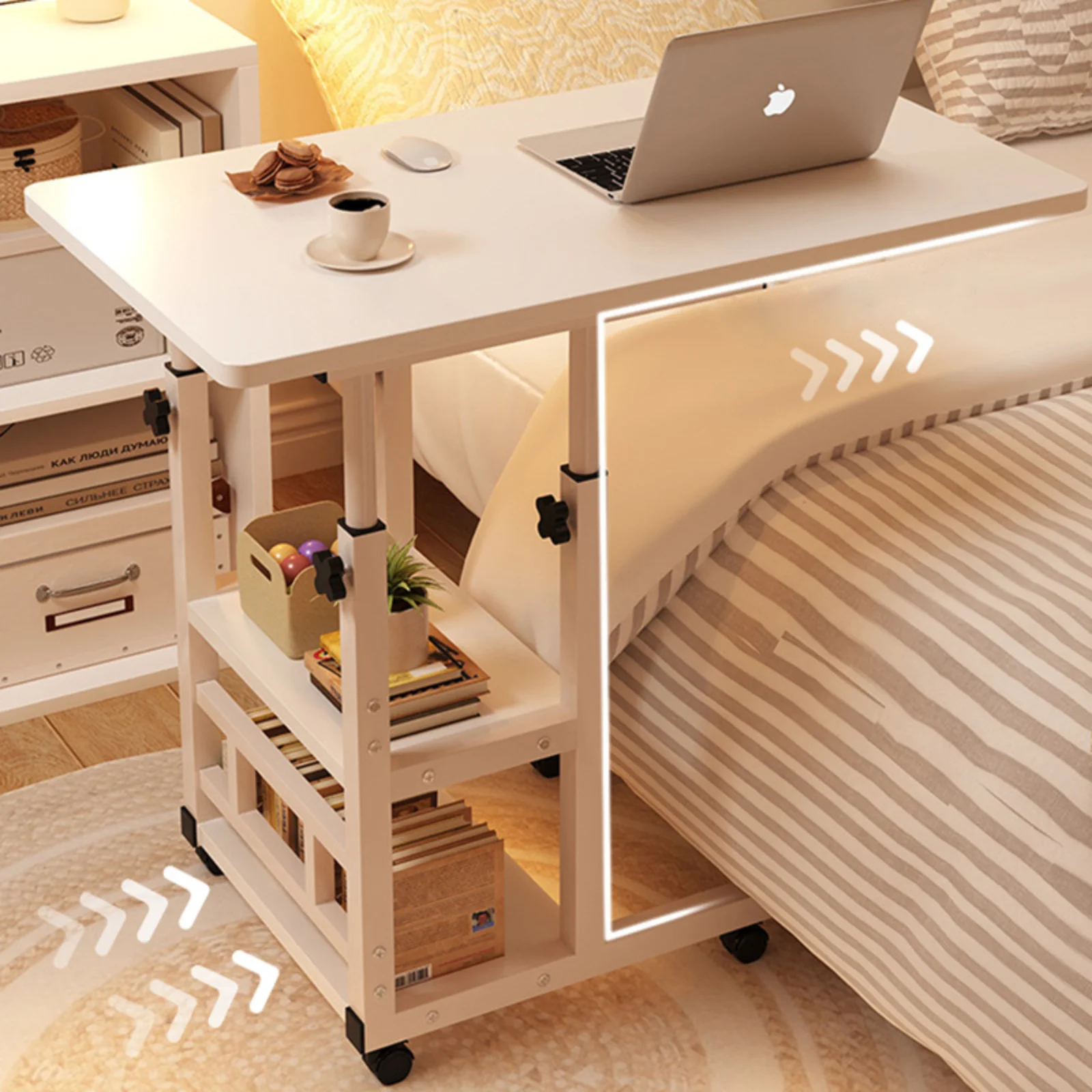 Movable Lifting Bedside Table Multifunctional Wheeled Movable Lifting Table For Bedroom Home Student Dormitory Desk Side Table