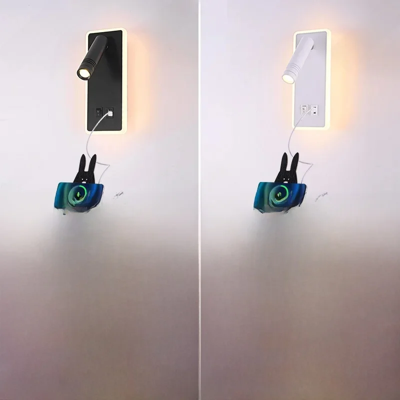 Applique Murale LED à Angle Réglable, Prise US/EU, Rechargeable par USB, Lampe de Lecture Minimaliste pour Chambre à Coucher, oral et et Couloir
