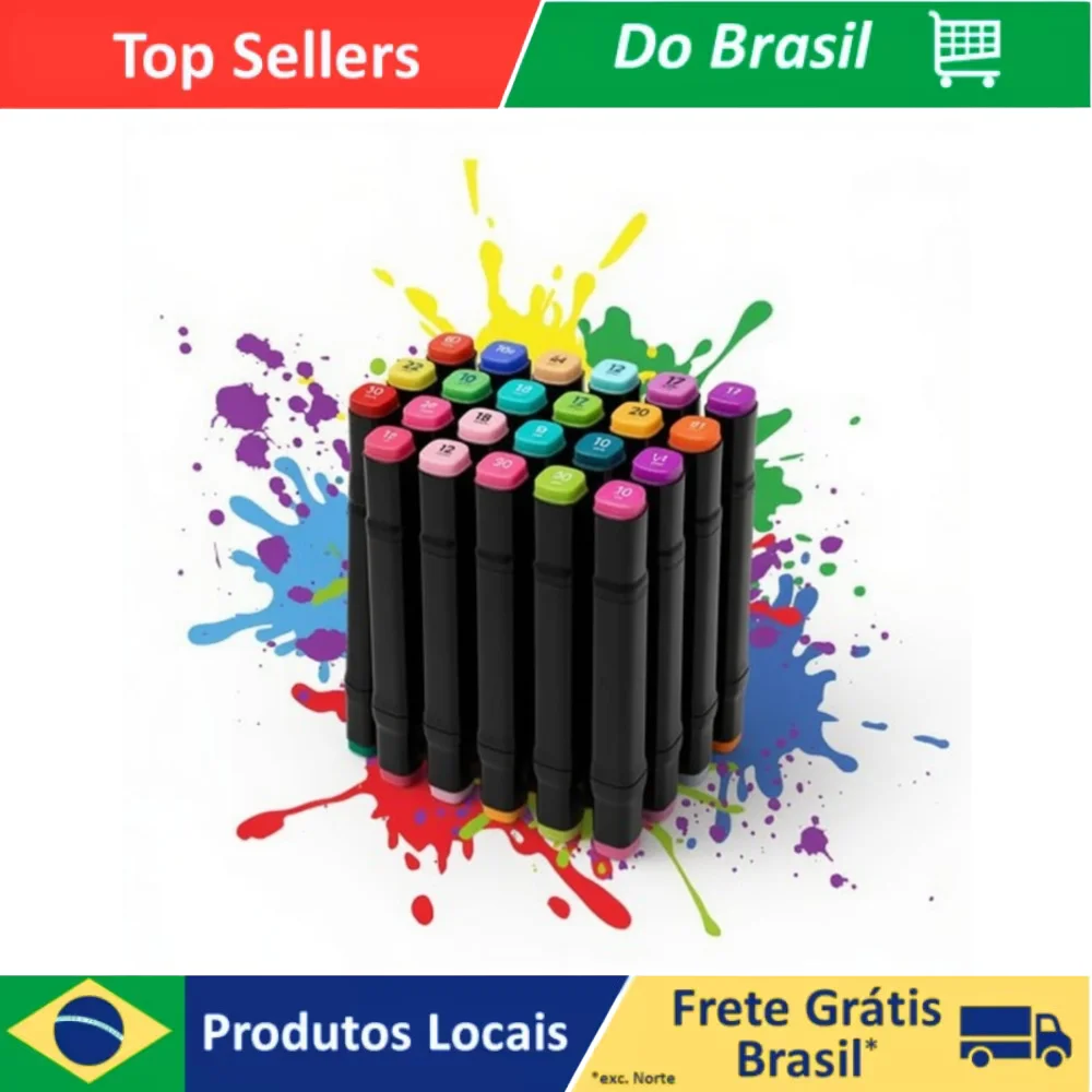 Bolsa de Canetas Dupla Ponta – 24 Cores Acrílicas para Desenho