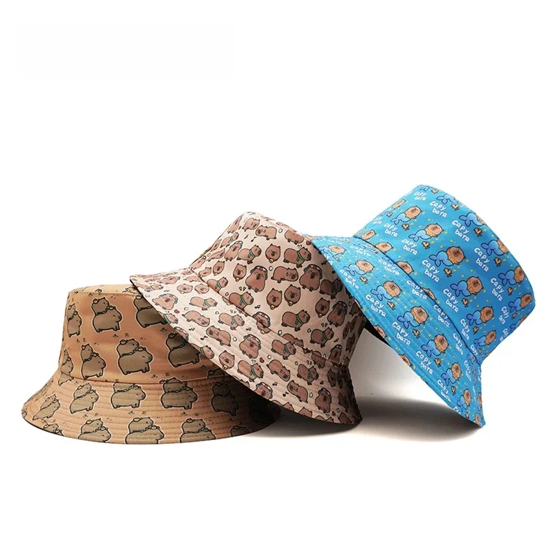 Bocca dessin animé Capybara seau chapeau mignon impression motif pêcheur chapeaux Double côtés Panama casquette unisexe adulte casquettes été en plein air