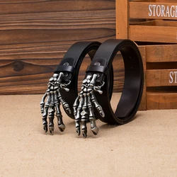 Men's Women's Pin Buckle 140CM Extra Long Genuine Leather Belt Skeleton Hand Punk Rock Goth Belt