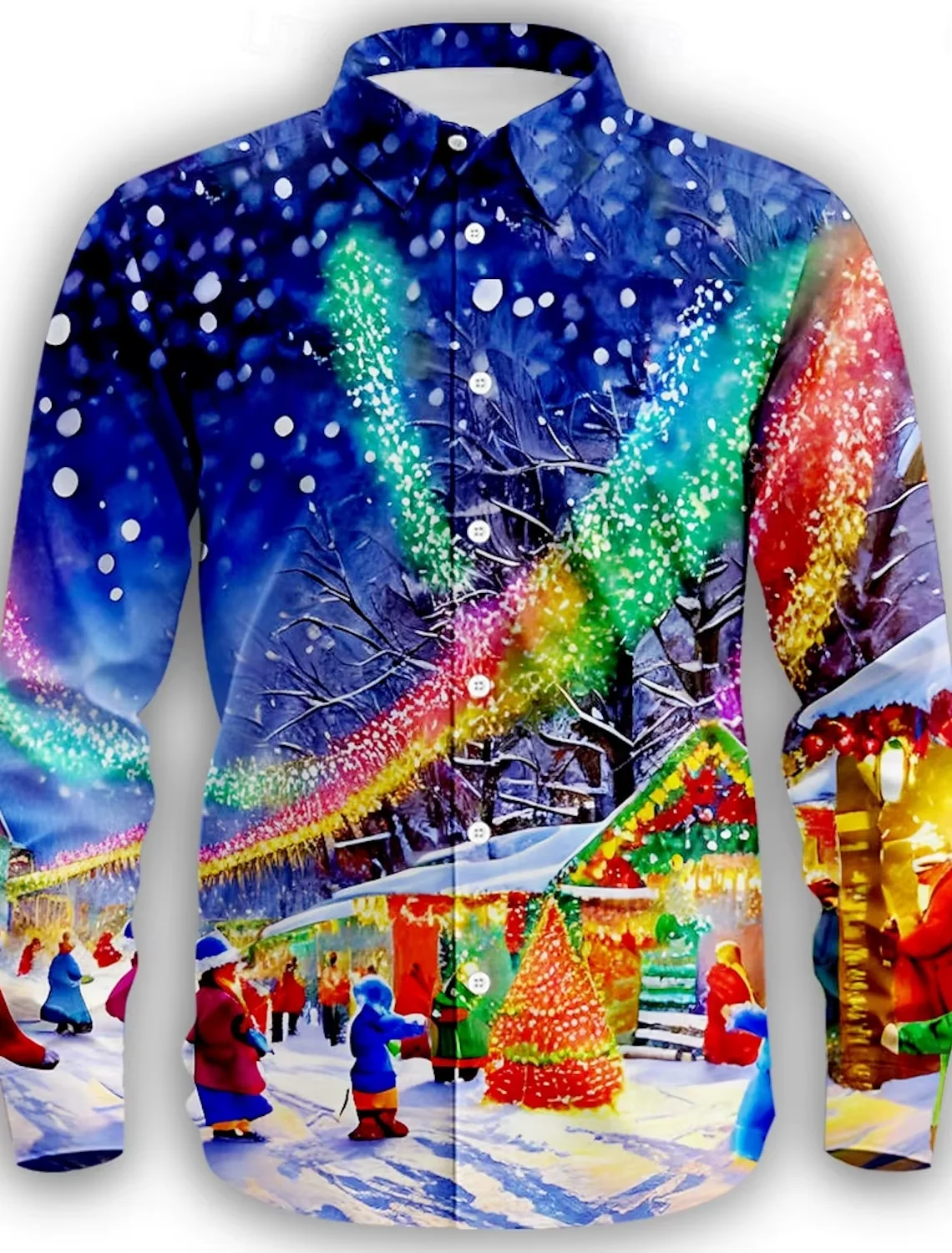 2025 men's 3D printed Santa Claus long sleeved shirt, high-end street fashion, comfortable casual shirt, Christmas top