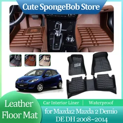 Car Leather Floor Mat for Mazda2 Mazda 2 Demio DE DH 2008~2014 Anti-dirty Foot Liner Waterproof Pad Carpet Custom Accessories