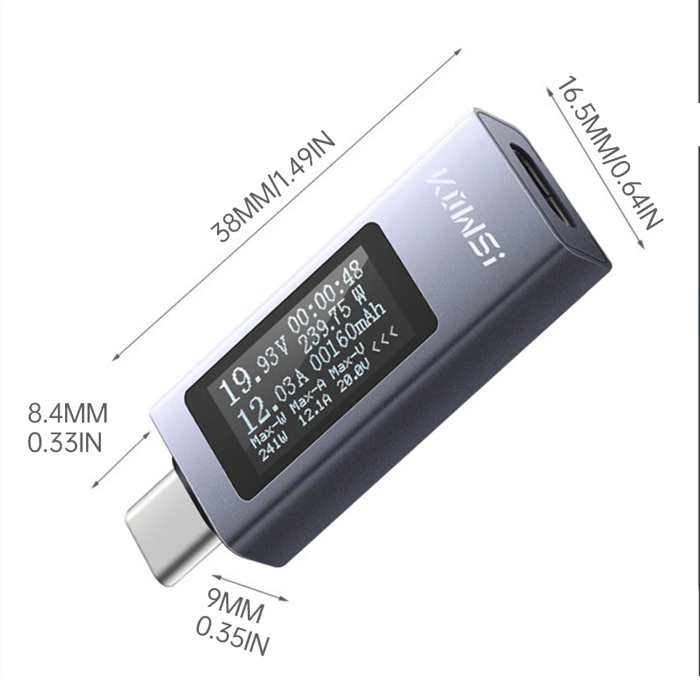 KWS-2301C DC 4-30V 0-12A Digital Display DC Voltage Ammeter Power Meter Detector Type-C interface Cell Phone Charger Tester