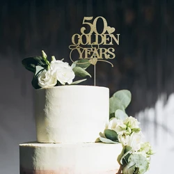 Wedding anniversary party decor Gold 50th anniversary Cake topper 50 golden years Cake topper Engagement Party