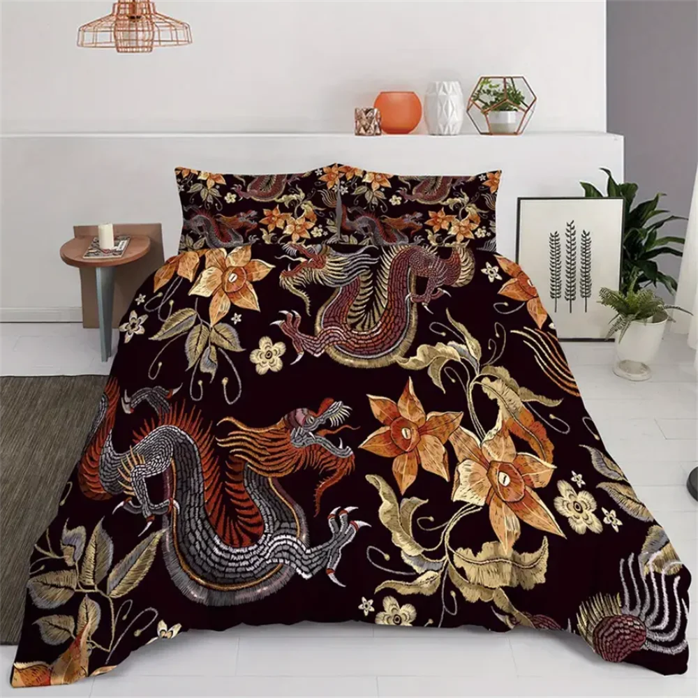 Chinese Dragon Bedding Set Duvet Cover Set Double Twin Full Size Teens Adults Bedclothes Soft Polyester Bed Linen For Baby