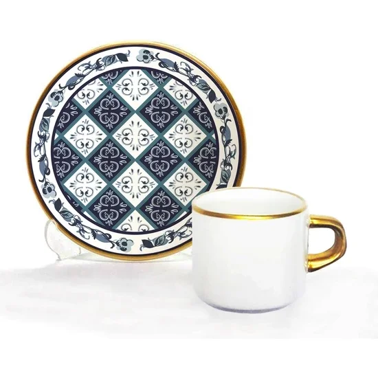 Toygar Asena Turkish Coffee Set 6 Pieces Blue Slice