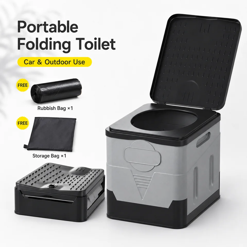 ZM Portable Folding Car Toilet PP Travel Potty with Lid Compact Emergency Toilet Car Trash Bin Foldable Camping Toilet Footstool Storage Box for Road Trips RV Camping Fishing Outdoor Travel Adults Easy Clean Practical Multifuncational