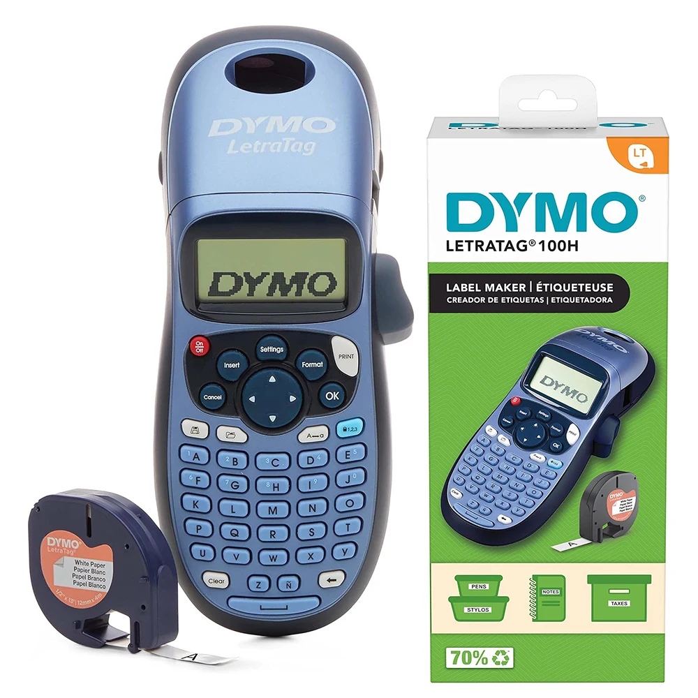 Dymo LT-100H Label Printer Portable Dymo LetraTag LT100H Label Maker Self-adhesive Labeling Machine with LT 91200 Label Tape