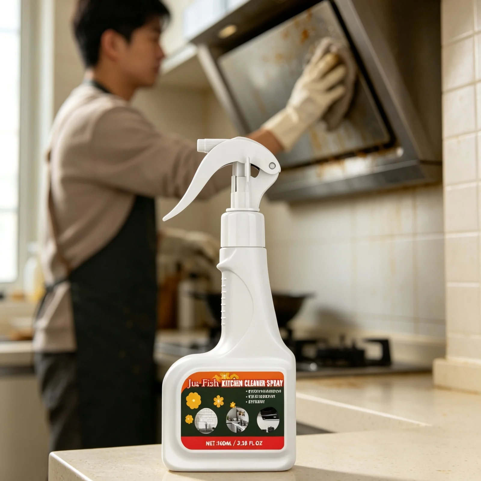 Jue Fish Kitchen Grease Cleaner Spray Remove Oil Stains Multi Surface Cleaning Neutralize Odors Restore Shine Degreaser Spray