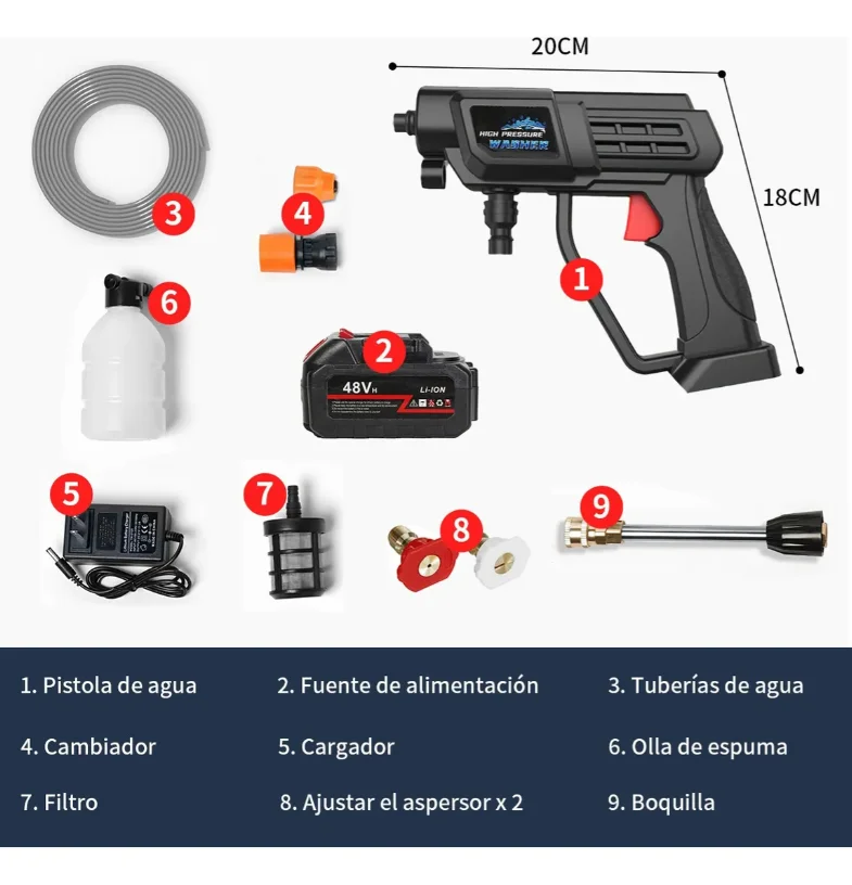 غسالة الضغط اللاسلكية المحمولة - مسدس غسيل كهربائي عالي الضغط للأماكن الخارجية