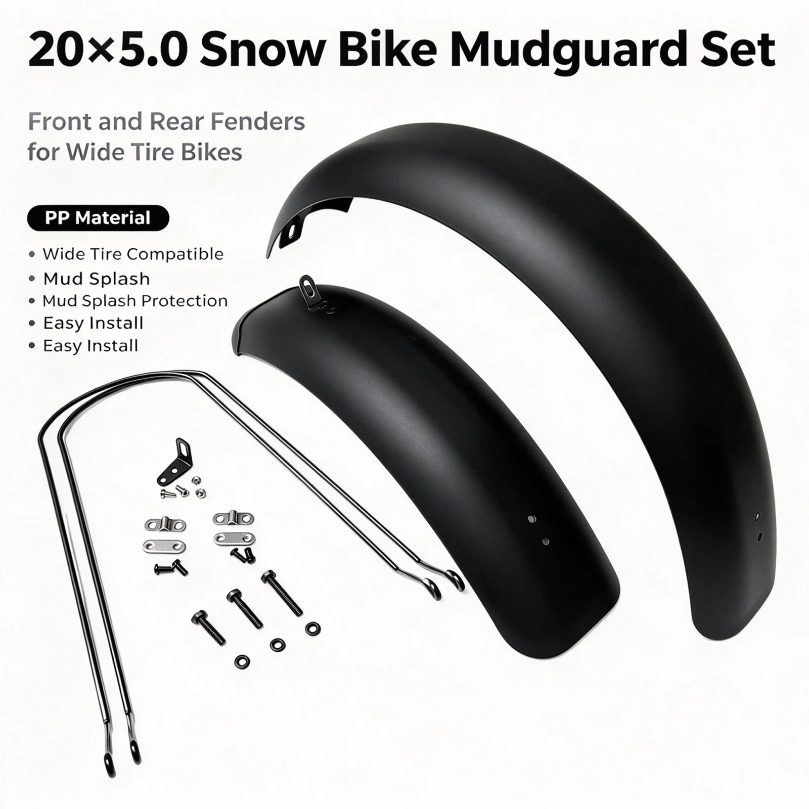 20x5.0 Bike Fender Set Front Rear Mudguard Wide Mud Guards for 20 Inch Snow Beach Fat Tire Mountain Cycling Accessories